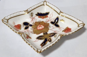 ROYAL CROWN DERBY QUADRILATERAL TRINKET DISH COBALT BLUE, ORANGE & GOLD PATTERN - Picture 1 of 5