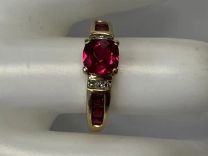 10k yellow gold lab ruby & GENUINE DIAMOND ESTATE APXX - Picture 1 of 6