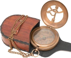 Reloj de sol F.L West Compass de latón para hombre con estuche de cuero y cadena regalo de Navidad - Imagen 1 de 6