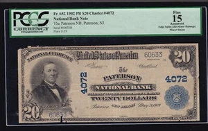 US 1902 $20 Plain Back Patterson NB NJ National Chtr#4072 FR 652 PCGS 15ap (633) - Picture 1 of 2