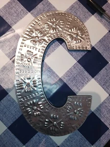 LETTER "C" 20cm Aluminium Silver Wall Hanging Gift Home Wedding Names Wood - Picture 1 of 4