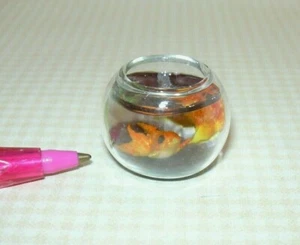 Miniature Goldfish Bowl w/2 Fish, DARK Gravel, Green Fern: DOLLHOUSE 1:12 - Picture 1 of 2