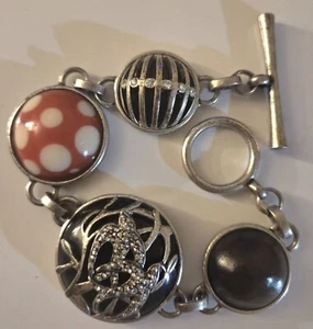 Vintage Lucky Brand Rhinestone Charm Bracelet Silver Polka Dot Peace Bird Pin Up - Picture 1 of 3