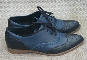Girotti womans Blue Black oxfords Wingtip Pointy Size 7.5/ EU 38 - Picture 1 of 10