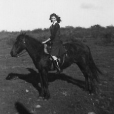 4P Photograph Pretty Lovely Woman Mounted Horseback Horse 1941