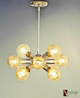 Mid Century Style Brass light Chrome Finish Sputnik Chandelier 12 Arms Lighting - Image 1 of 4