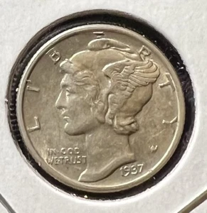 1937 MERCURY DIME AU - Picture 1 of 2