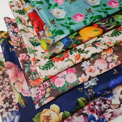 Floral Lawn Polycotton Fat Quarter Fabric Bundle of 6 50x50cm Quilting Material - Image 1 of 3