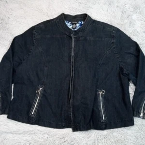 Liz & Me Jacket Womens 3X Blue Denim Pockets Casual Open Front Comfort Floral - Picture 1 of 11