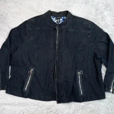 Liz & Me Jacket Womens 3X Blue Denim Pockets Casual Open Front Comfort Floral - Image 1 of 4