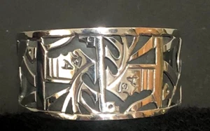 Mexico Vintage Taxco TE-26 Raised Tribal Face Sterling Silver Cuff Bracelet 6.5" - Picture 1 of 5