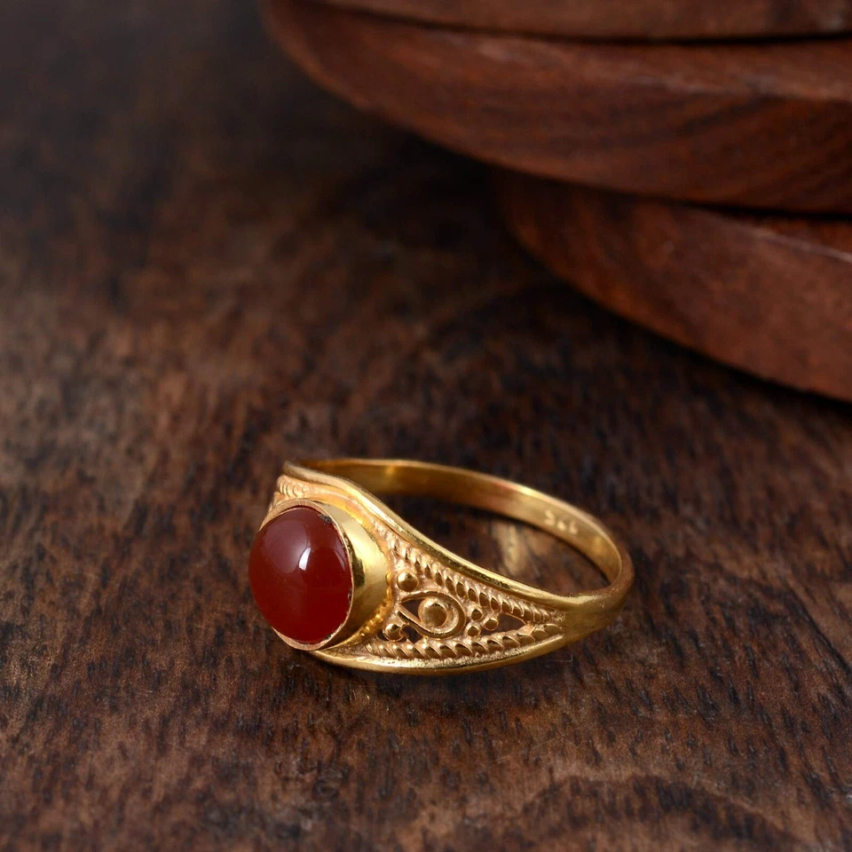 Carnelian 戒指黄铜女式戒指承诺订婚戒指手工制作礼物给她 — 第 1/4 张图片