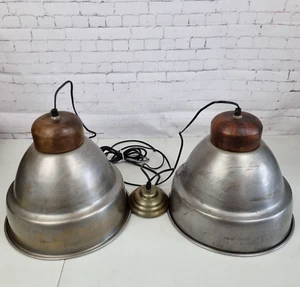 Industrial Vintage Style Metal & Wood Pair 2 Pendant Lights PTMD Home Collection - Picture 1 of 24