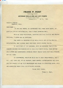 Vintage Letterhead FRANK P RUST ARTESIAN WELLS & Air Lift Pumps Ithaca NY 1908 - Picture 1 of 1