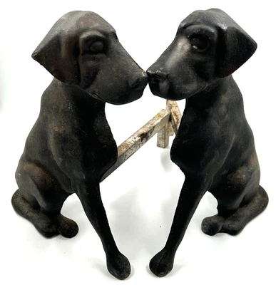 VTG Liberty Foundry St. Louis Andirons Cast Iron Black Labrador Fire Dogs Rare! - Image 1 of 4