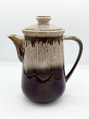 Vintage Fosters Honiton Brown Honeycomb Drip Glaze Coffee Tea Pot 8” Tall Retro - Image 1 of 4