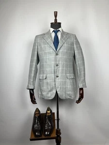 Belvest Herren Grau Kariert Handgefertigt Halb Gefüttert Seide Leinen Blazer Sakko Gr. 40R - Bild 1 von 10