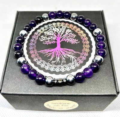 Braccialetto elastico 6mm in Terahertz e Ametista + dono nel kit - Immagine 1 di 2