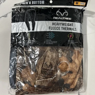 Men’s RealTree Camouflage Heavyweight Fleece Thermal Bottoms— Size M Medium - Image 1 of 3