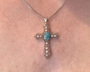 Mosaic Opal & White Topaz Sterling Silver Pendant - Picture 1 of 3