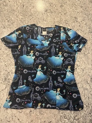 Cherokee Tooniforms “Stroke Of Midnight” Disney Cinderella Scrub Top Size S - Image 1 of 4