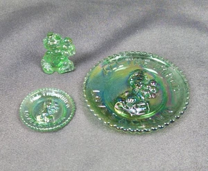 Mosser Green Carnival Glass All The World Loves a Clown Plates &"KoKo" Figurene - Picture 1 of 18