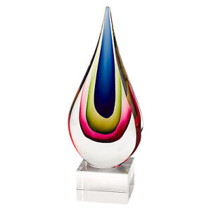 Murano Style Art Glass Colorful Centerpiece Essence Teardrop on Base, 12 Inches