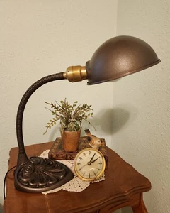 1930’s Vintage Gooseneck Desk or Table Lamp with Ornate Base - Picture 1 of 10