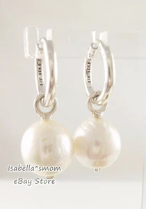 Authentic PANDORA Freshwater Cultured Baroque PEARL HOOP Earrings 299426C01 NEW! - Picture 1 of 5