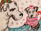 AMERICAN BULLDOG Dog Art Print 13 x 19 Signed by Artist KSams Winter Fashion