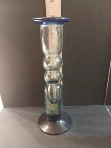 Mexican Hànd Blown Set Of Cobalt Blue Rim And Base Bud Vase - Picture 1 of 7