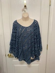 Free People Women's SZ SM Blue Smock w/ Holes Design Raglan Slit Sleeves - Picture 1 of 10