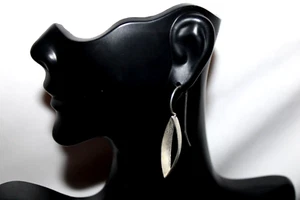 VTG Sterling Silver  Brushed Hanging Earrings Designer Statement Modernist - Picture 1 of 8