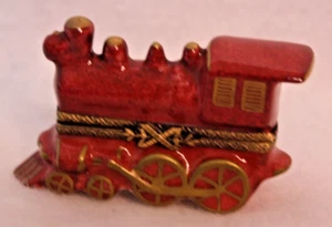 Limoges Schmuckkästchen Peint Main Frankreich - rote Lokomotive Zug - Bild 1 von 5