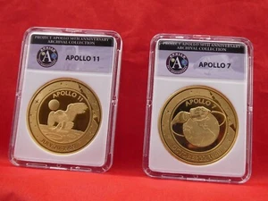 Apollo 7 & 11 Gold Layered Coins-Project Apollo 50th Anniv Archival Collection - Picture 1 of 12