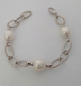 PARURE DONNA COLLANA + BRACCIALE ORO BIANCO 18KT 750 PERLA VERA BAROCCA NATURALE - Imagen 1 de 3