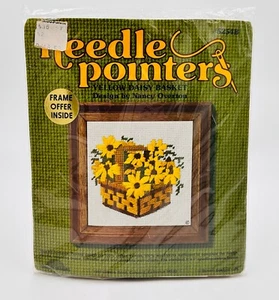 Needlepoint YELLOW DAISY BASKET 5" x 5" New Original Pkg 1975 #5254B - Picture 1 of 3