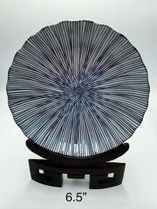 Vintage Asian Porcelain Ceramic Plate Blue White Pin Stripe 6.5” - Picture 1 of 8