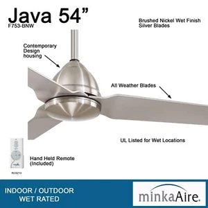 Minka Aire F753-BNW Java 54" Outdoor Brushed Nickel Wet Ceiling Fan with Remote - Picture 1 of 7