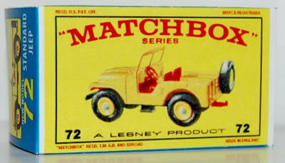  Matchbox Lesney No 72 STANDARD JEEP empty Repro E style Box * - Image 1 of 1