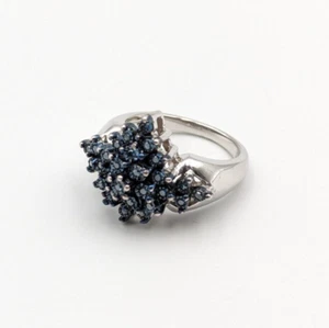 JTV Sterling Silver 925 Blue Velvet Diamond Cluster Illusion Setting Ring Sz 8 - Picture 1 of 17