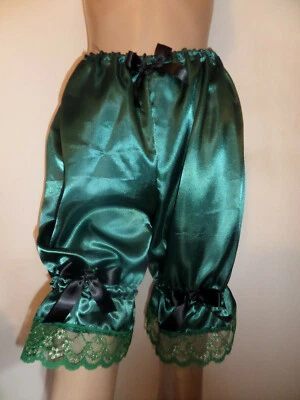 KIMBERLYSECRET GREEN SATIN BLOOMERS LACE BLACK BOWS 30-46 WAIST KNEE LENGTH