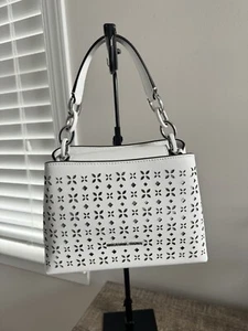 NWT Michael Kors Portia Laser Cut Small Satchel In Optic White - Picture 1 of 10