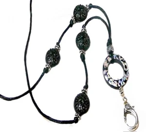 Beaded Lanyard Necklace work security id badge Twilight black - Picture 1 of 3