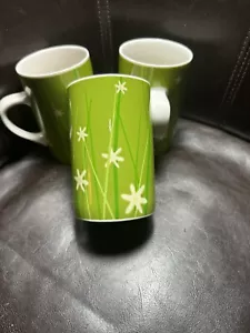 2004 Starbucks Green Grass, White Flowers Tall 14 oz Mug Cup NEW RARE lot of 3 - Picture 1 of 2