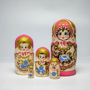 5pcs 18cm / 7" Genuine Burned Wood Matryoshka Russian Nesting Dolls - Picture 1 of 2
