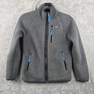 Patagonia Retro Deep Pile Fleece Jacket Youth Large (12) Gray Full Zip - Picture 1 of 10
