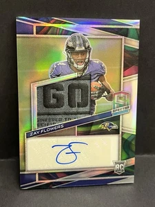 2023 Spectra Zay Flowers Auto Patch Rookie Radiant Neon 1/4 Laundry Tag Ravens - Bild 1 von 3