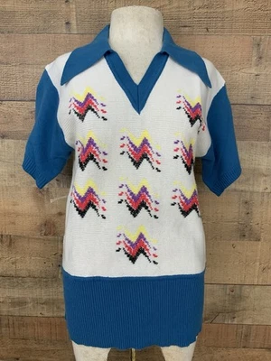 Suéter tejido cuello puntiagudo grueso vintage años 70 talla mediana hippie Foto 1 de 4