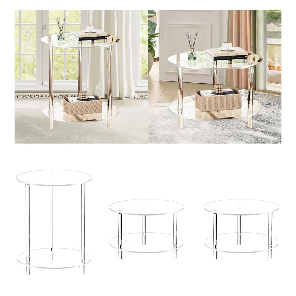 Clear Acrylic Side Table End Table Compact for Drink Small NightStand 2 Tier - Image 1 of 1